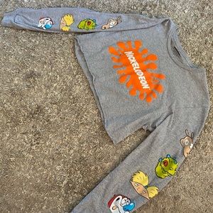 Long sleeved grey Nickelodeon graphic tee Hand cropped by me! Size medium